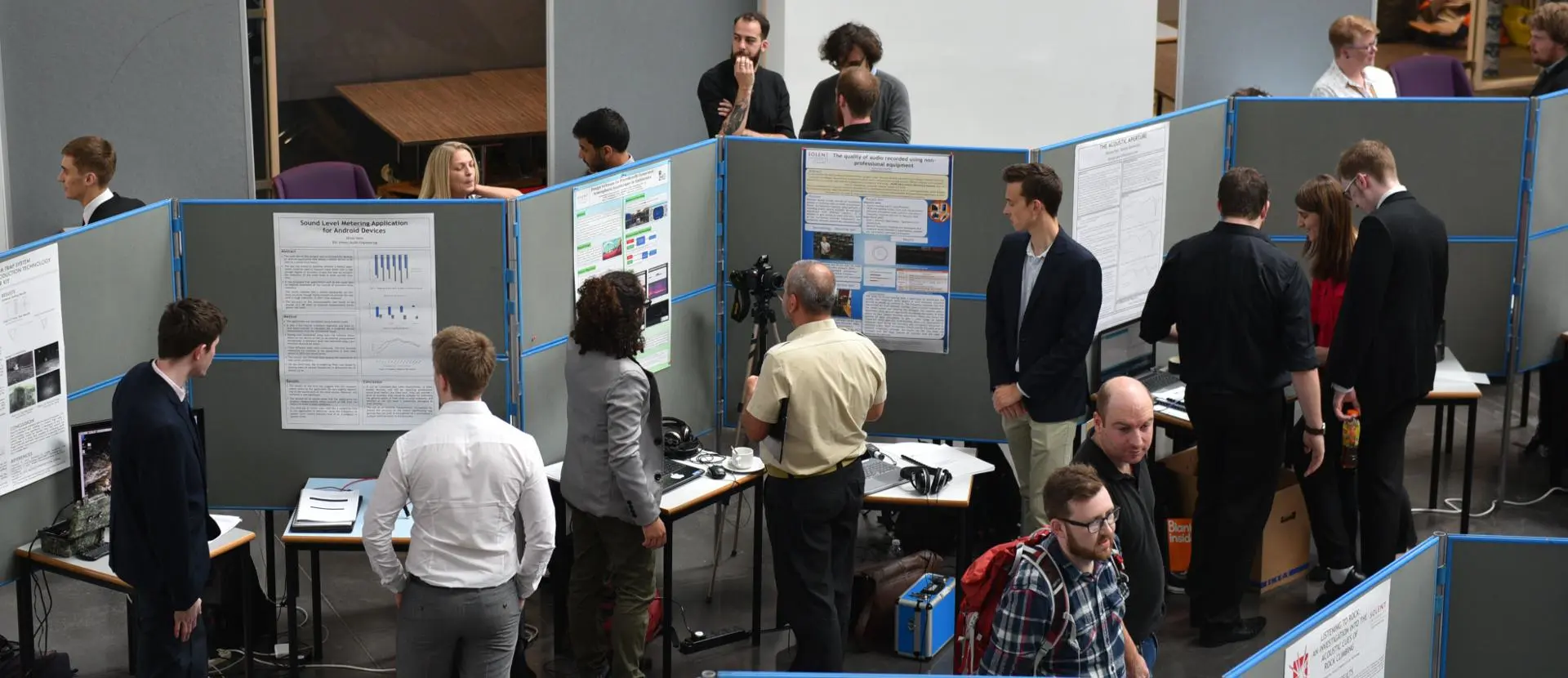 Media technology students displaying their projects