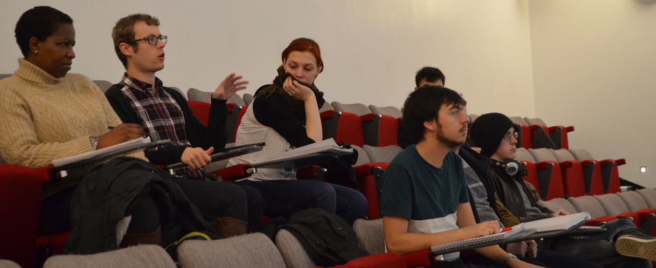 Students at a talk by Spicy Mango