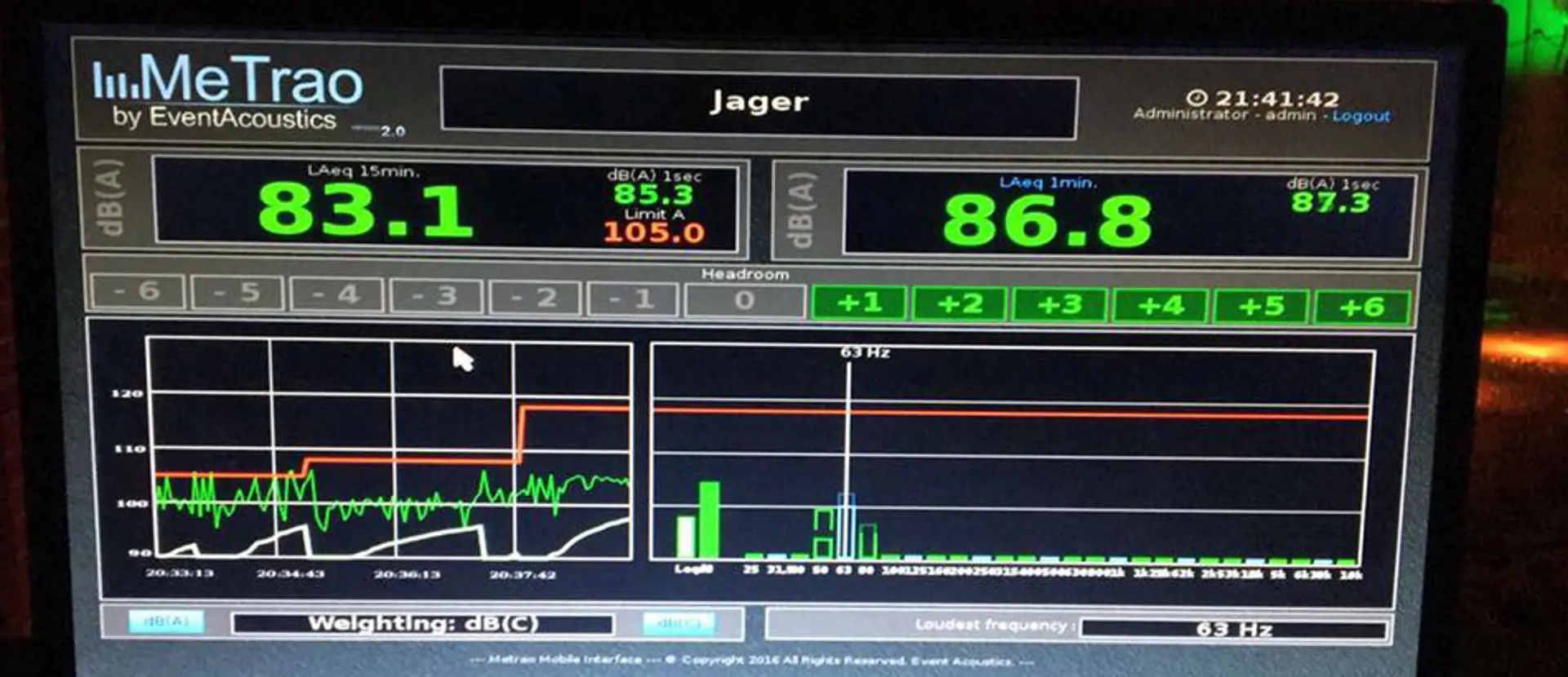 Screen showing a sound technology programme