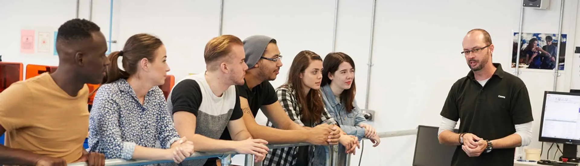 Solent students having a demonstration by a technician