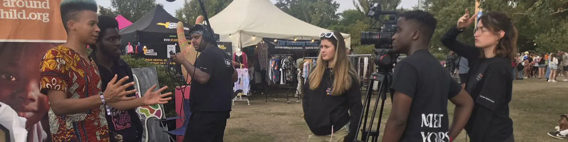 Solent media students interviewing Blue Lab Beats at Victorious Festival