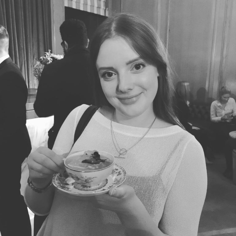 Rachel Lloyd with a cup of tea