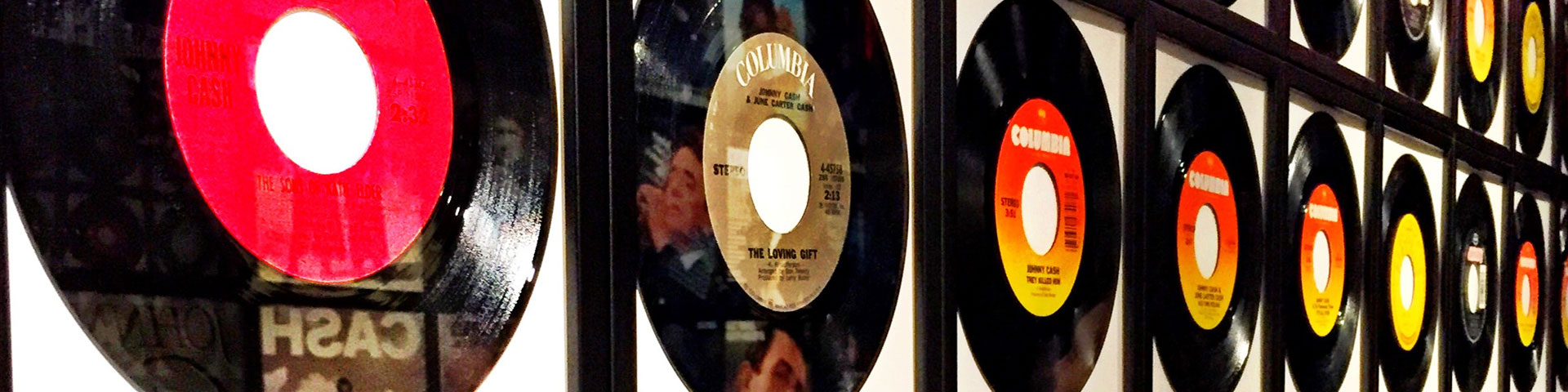 Vinyls hung on a wall