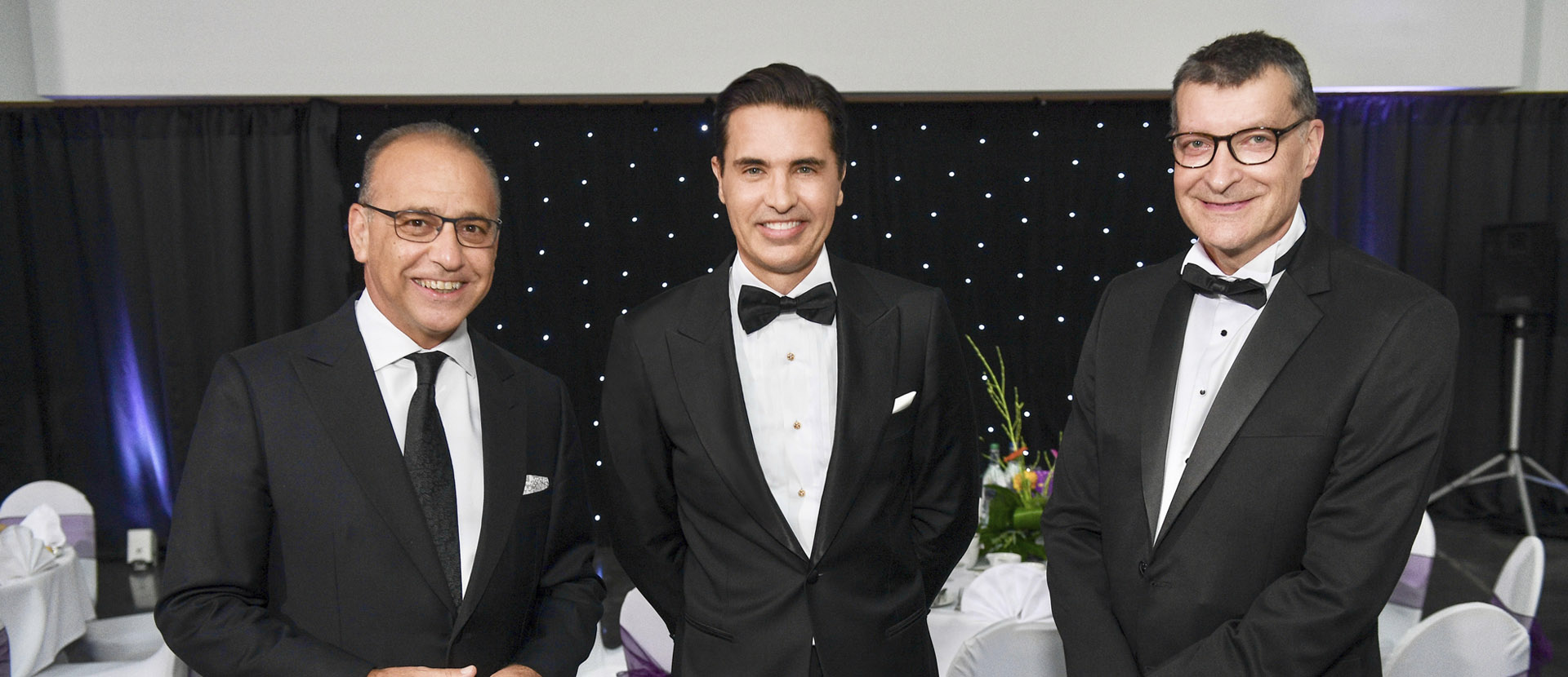 Theo Paphitis, Chancellor of Solent University, Alumnus Sean Yazbeck and Vice-Chancellor of Solent University Graham Baldwin