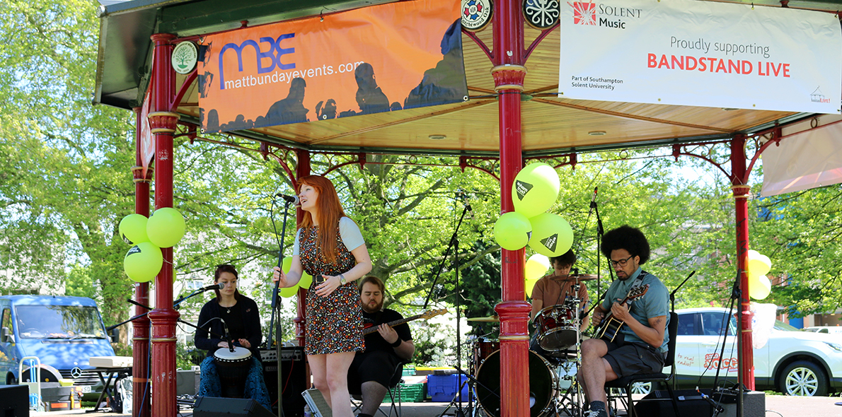 Students performin at bandstand