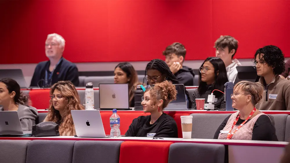 Students in a lecture theatre.