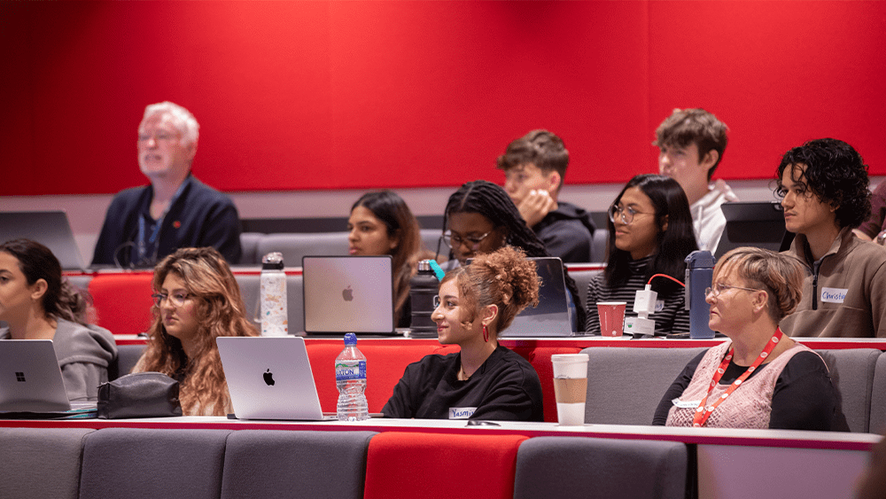 Students in a lecture theatre.