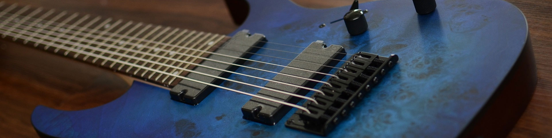 A blue electric guitar