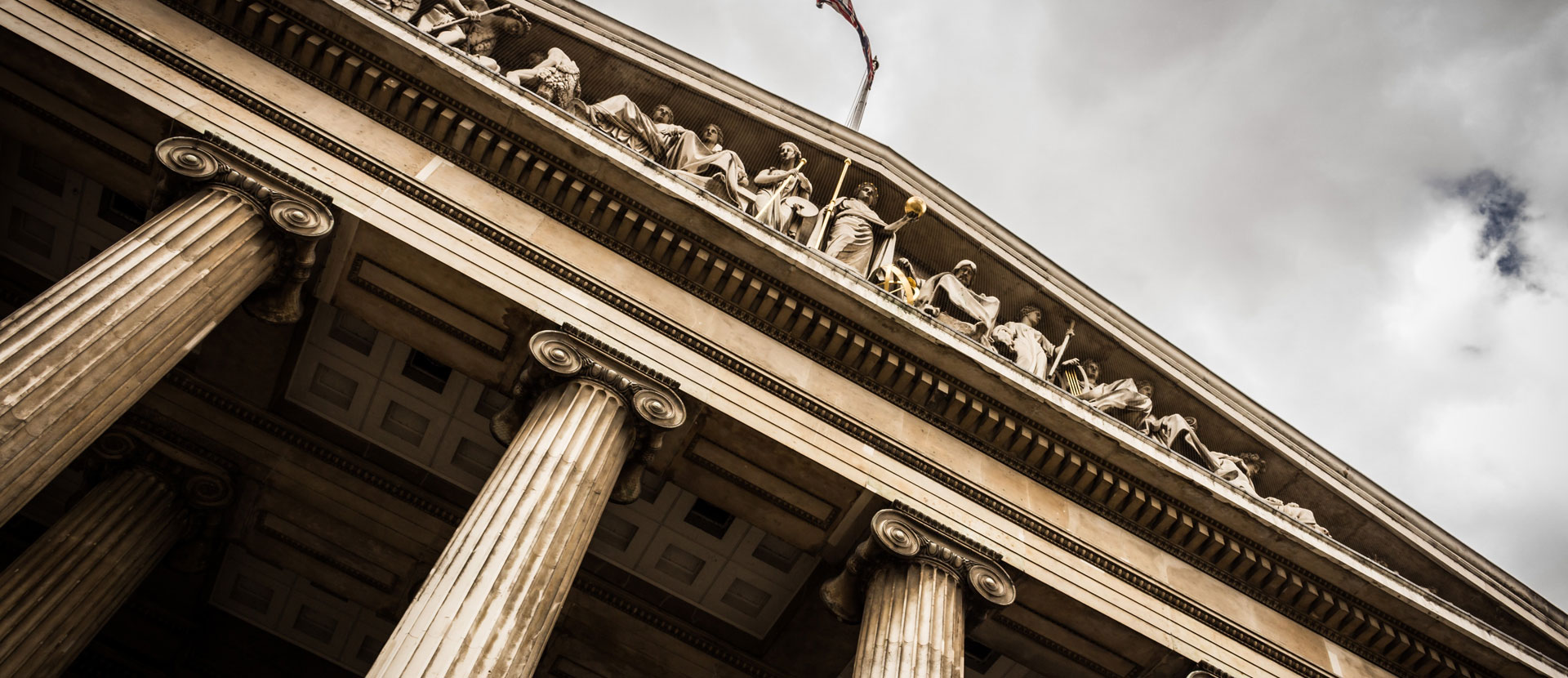 Close-up exterior shot of the British Museum in London