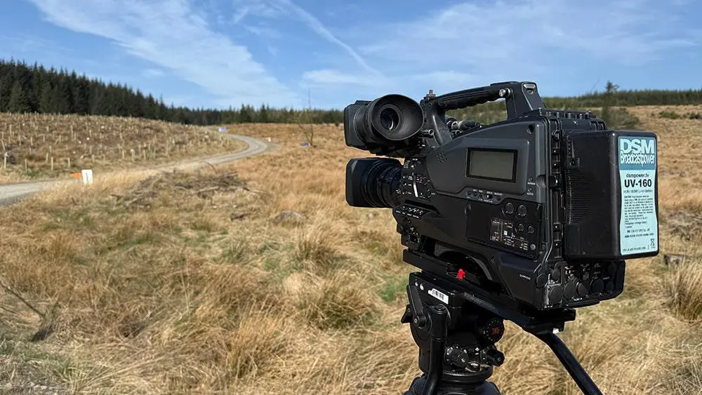 A camera pointing at the track at British Rally Championship