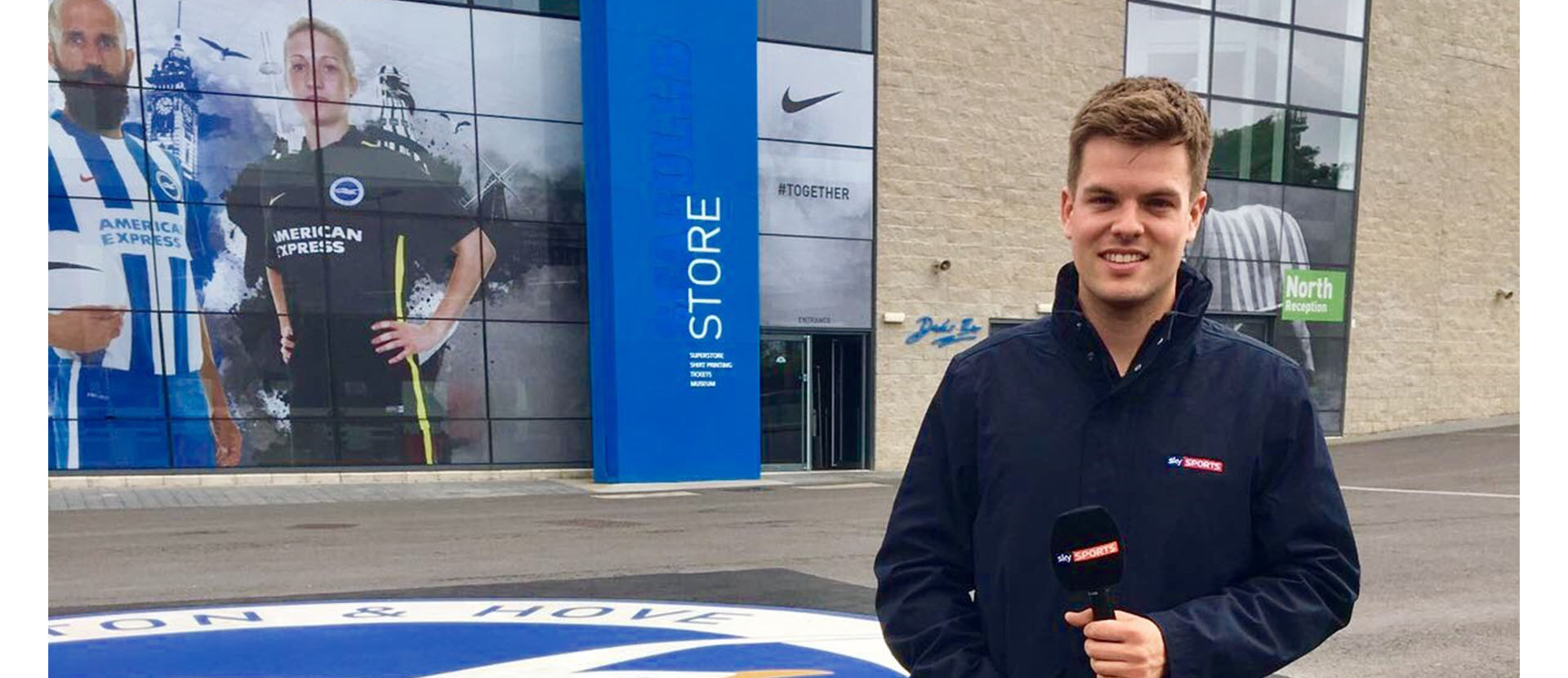 Chris Nightingale outside Brighton FC stadium