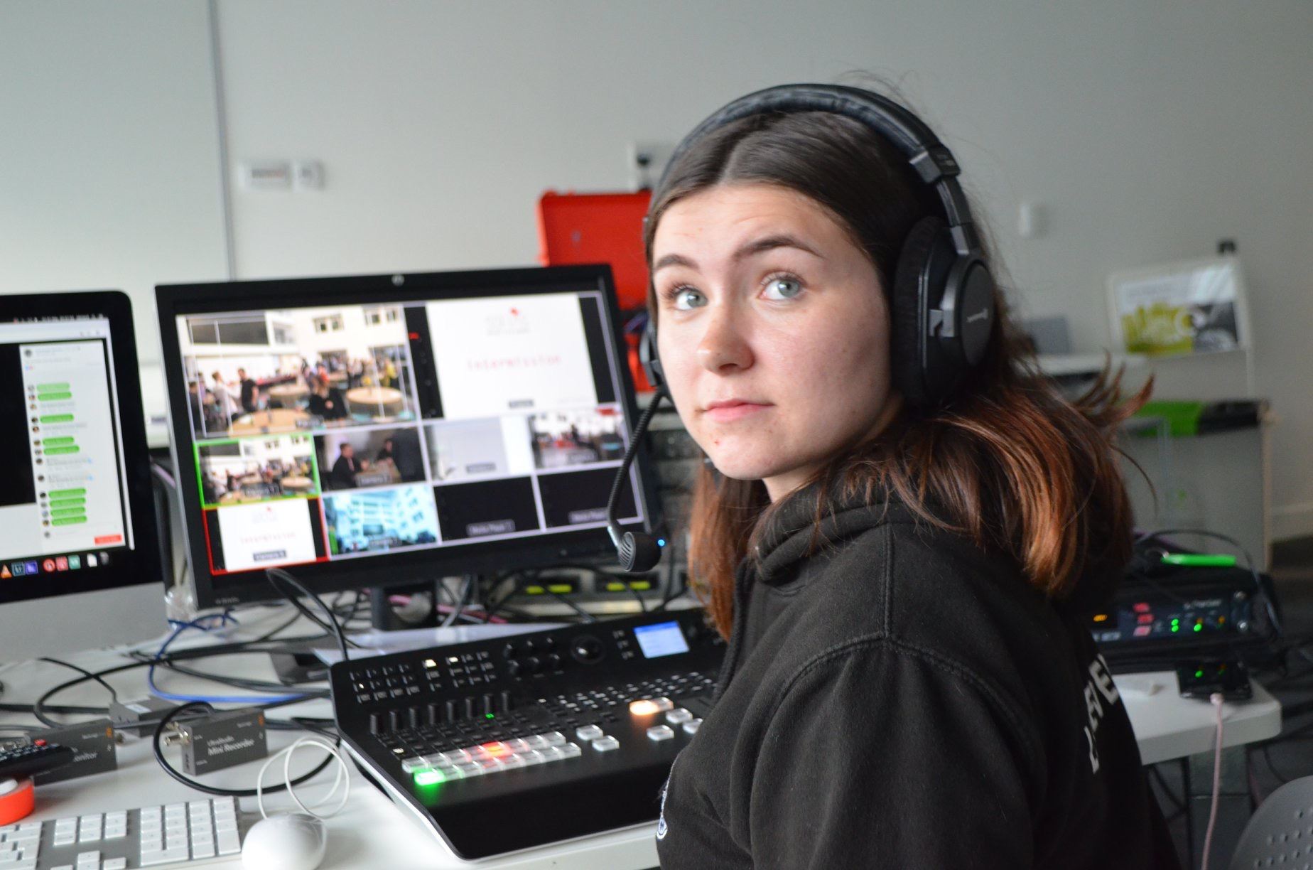 Ellie busy working at her editing station
