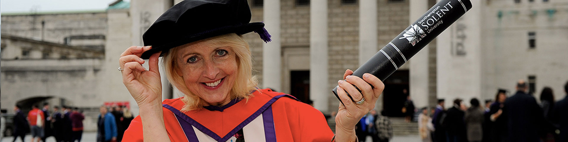Jan Ward CBE with her honorary doctorate from Solent University