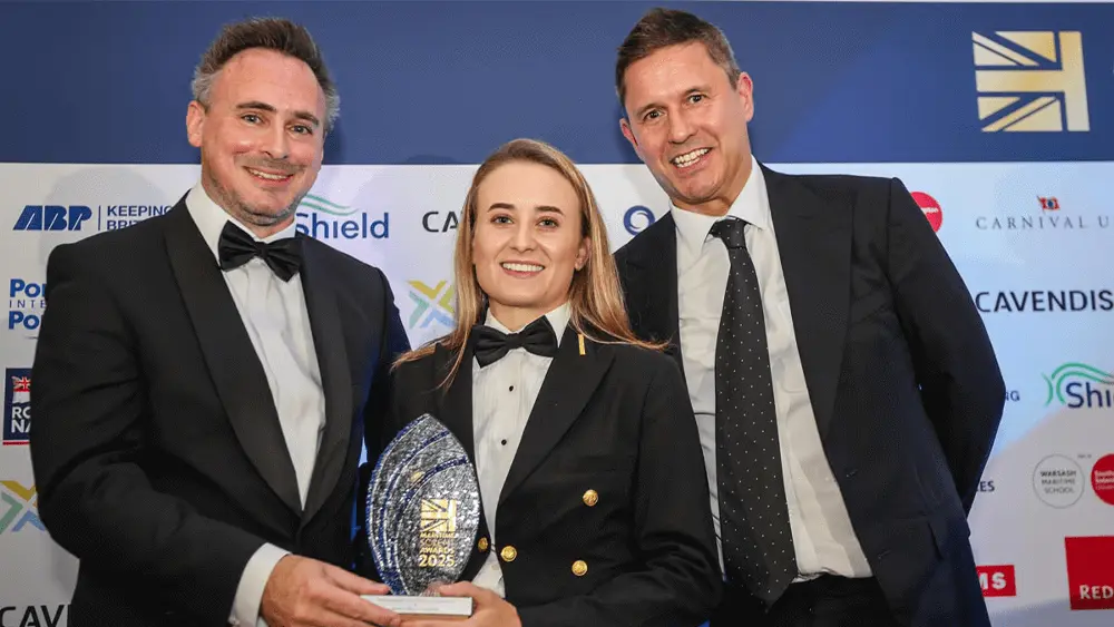 Jasmine Bibby holding her trophy at the Maritime Solent Awards 2025.