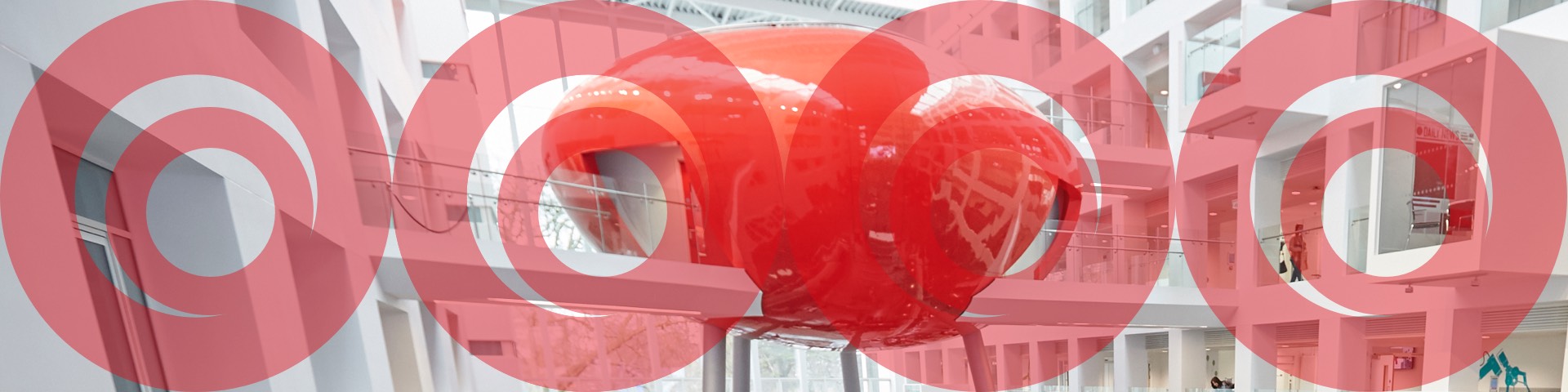 The Pod in The Spark at Solent University with a red circles overlay