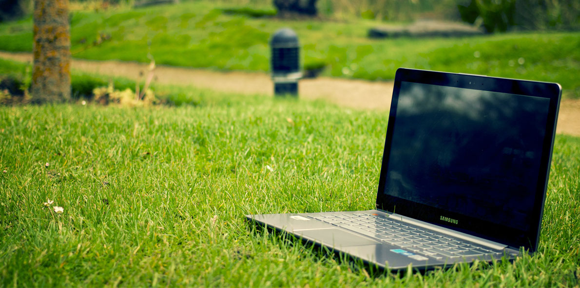 A laptop on the grass