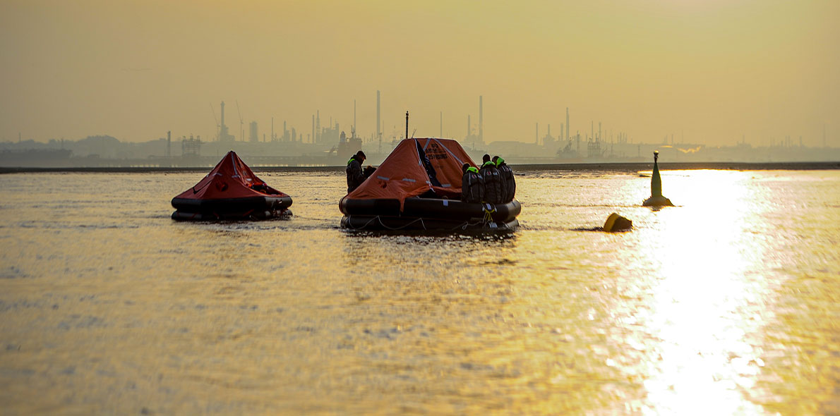 Officer cadets in a life raft