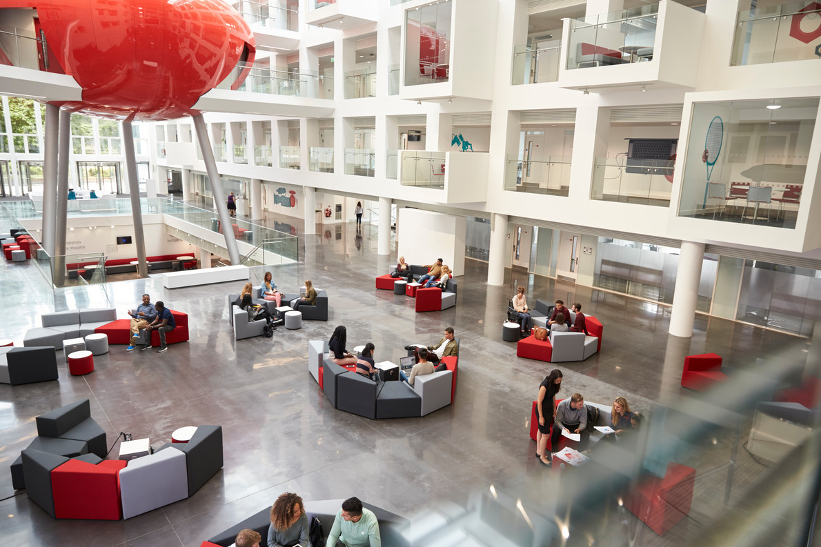 Students in the Spark atrium