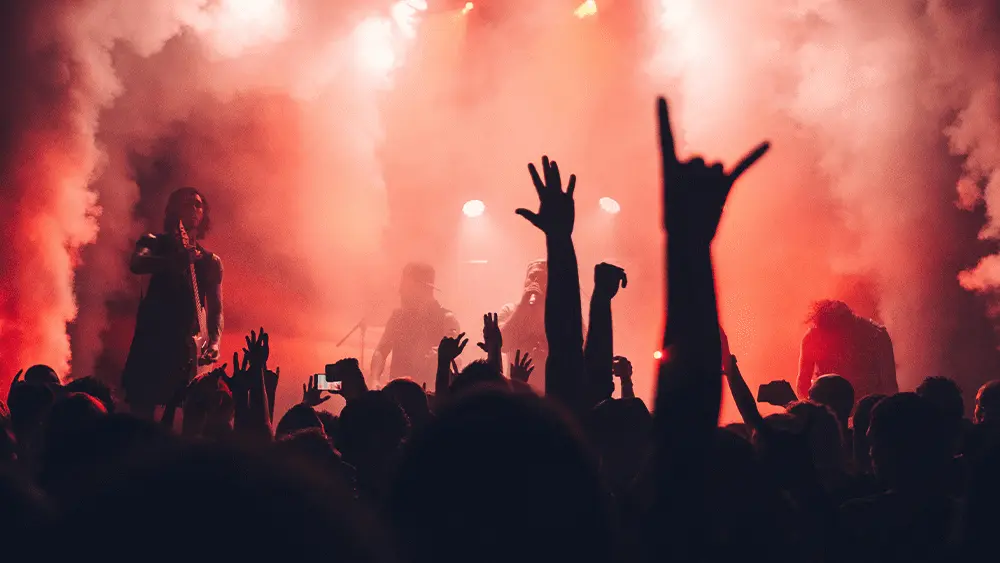 An image of a rock concert from the audience.