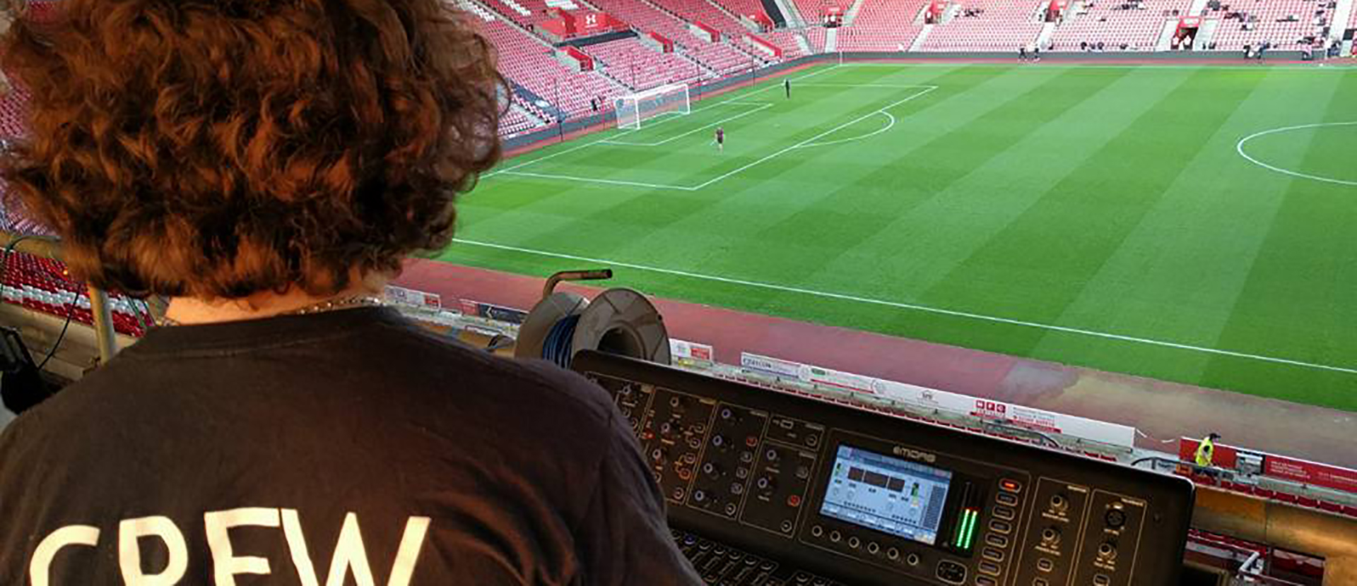 Student in the media deck at Saints FC