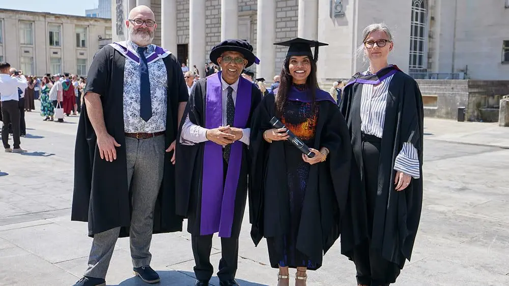 Shivani with her lecturers and Ram "Kelly" Kalyan from Unity 101 radio