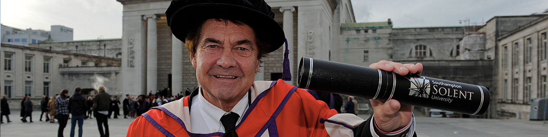 Composer, Simon May with his honorary degree from Solent University