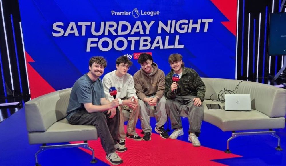 Students in Premier League studio at Sky