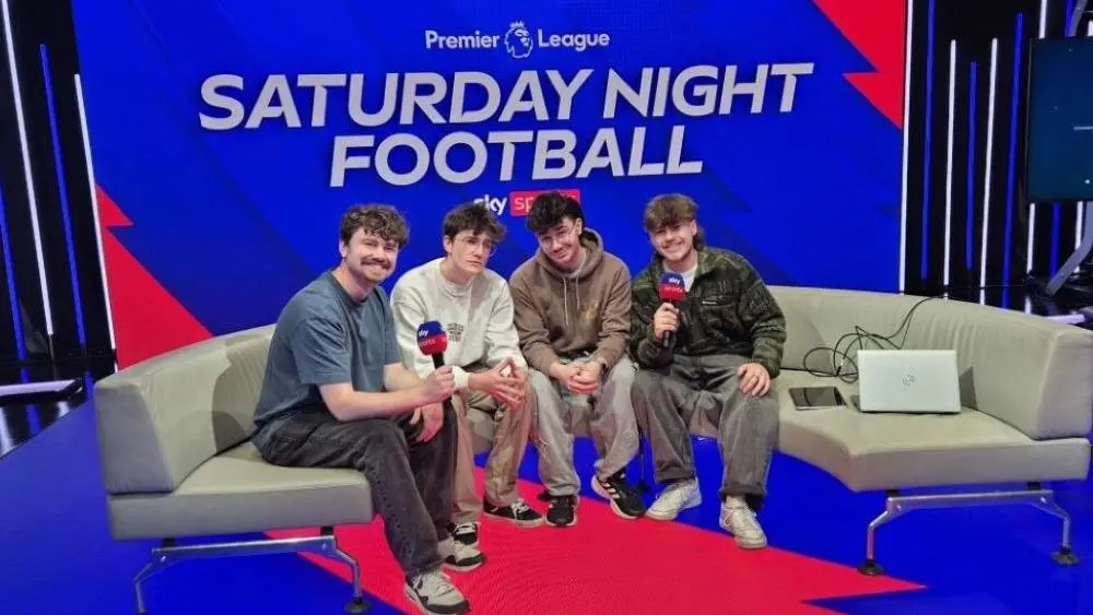 Students in Premier League studio at Sky