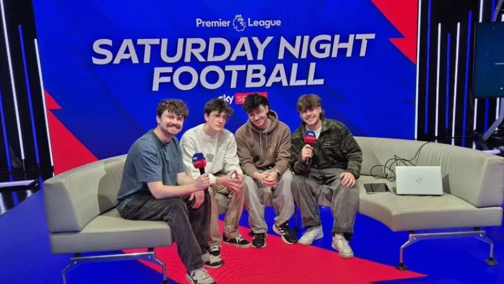 Students in Premier League studio at Sky