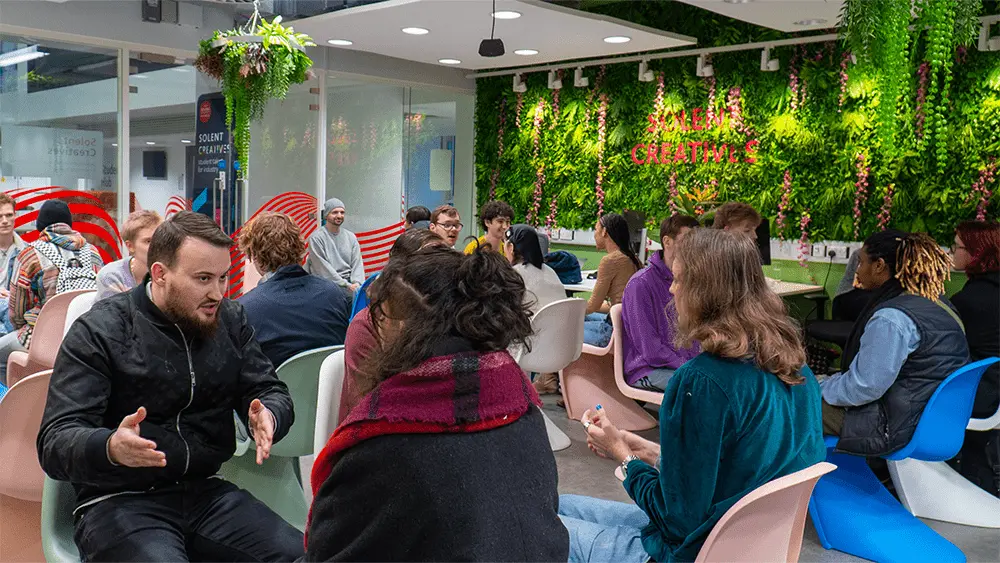Students networking with each other at Solent Creatives.