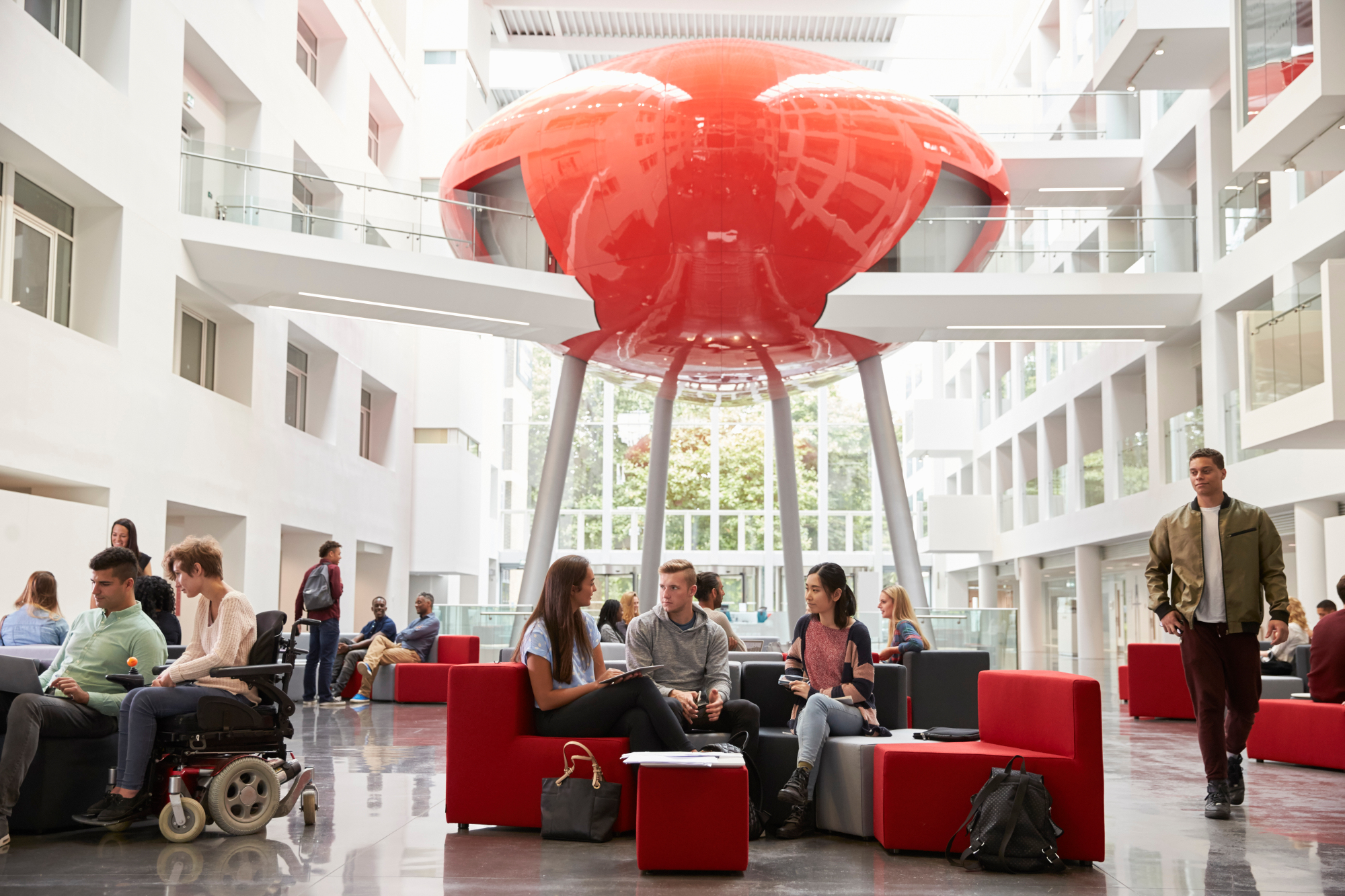 Students in the Spark atrium