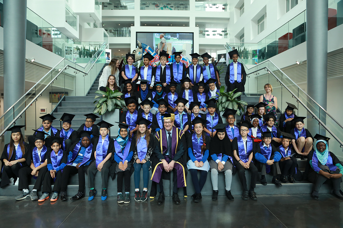 St Marys primary school children with Vice-Chancellor, Graham Baldwin