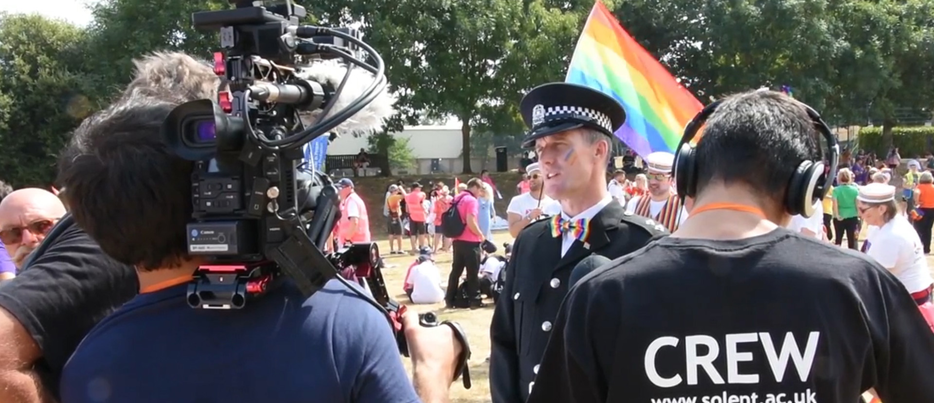 Students filming at Isle of Wight Pride