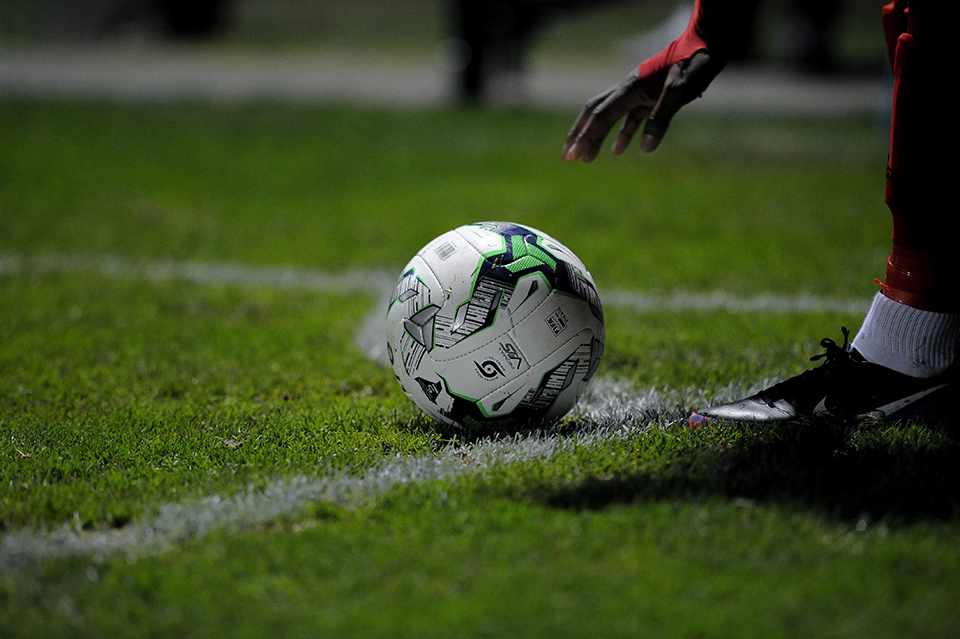 Football on a pitch