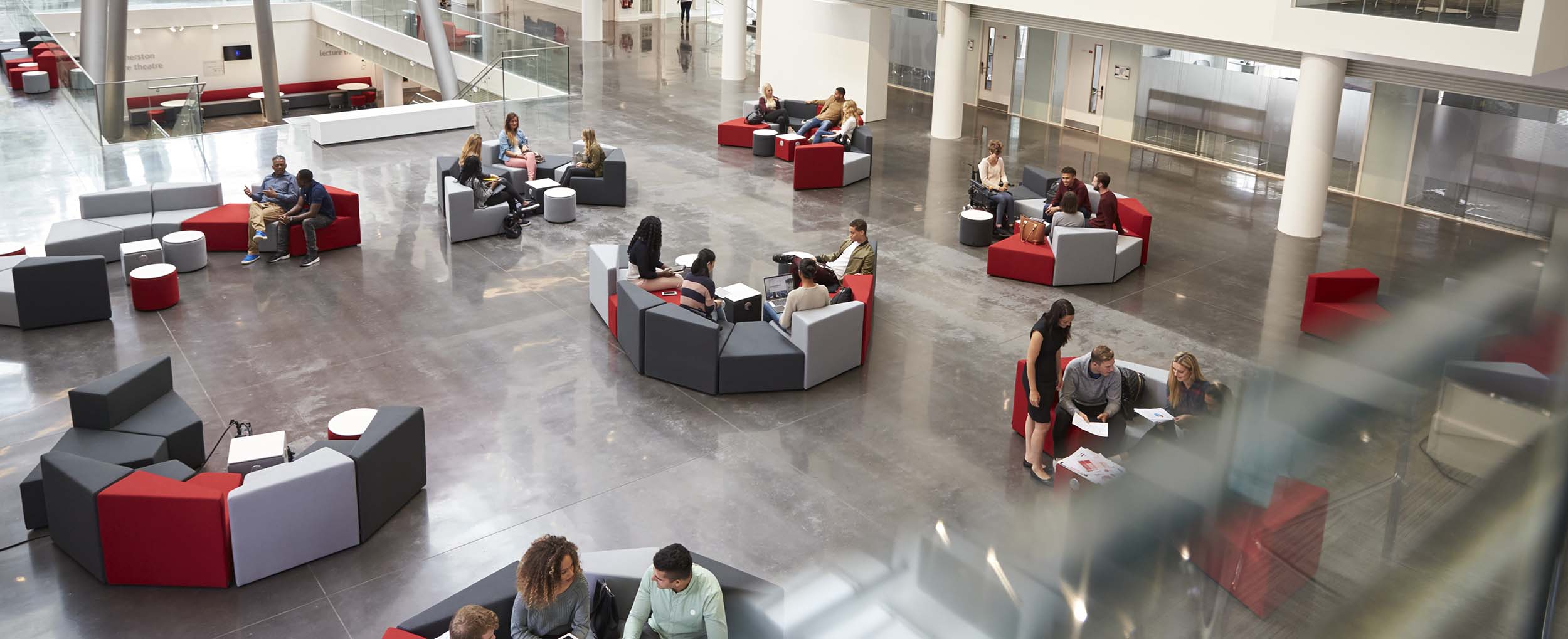 Students in the Spark atrium