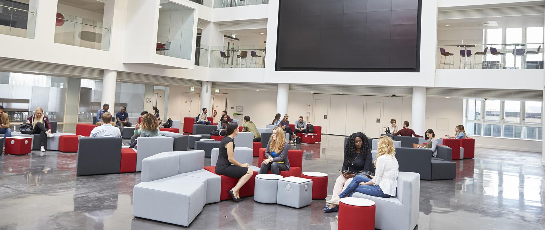Students in the Spark atrium