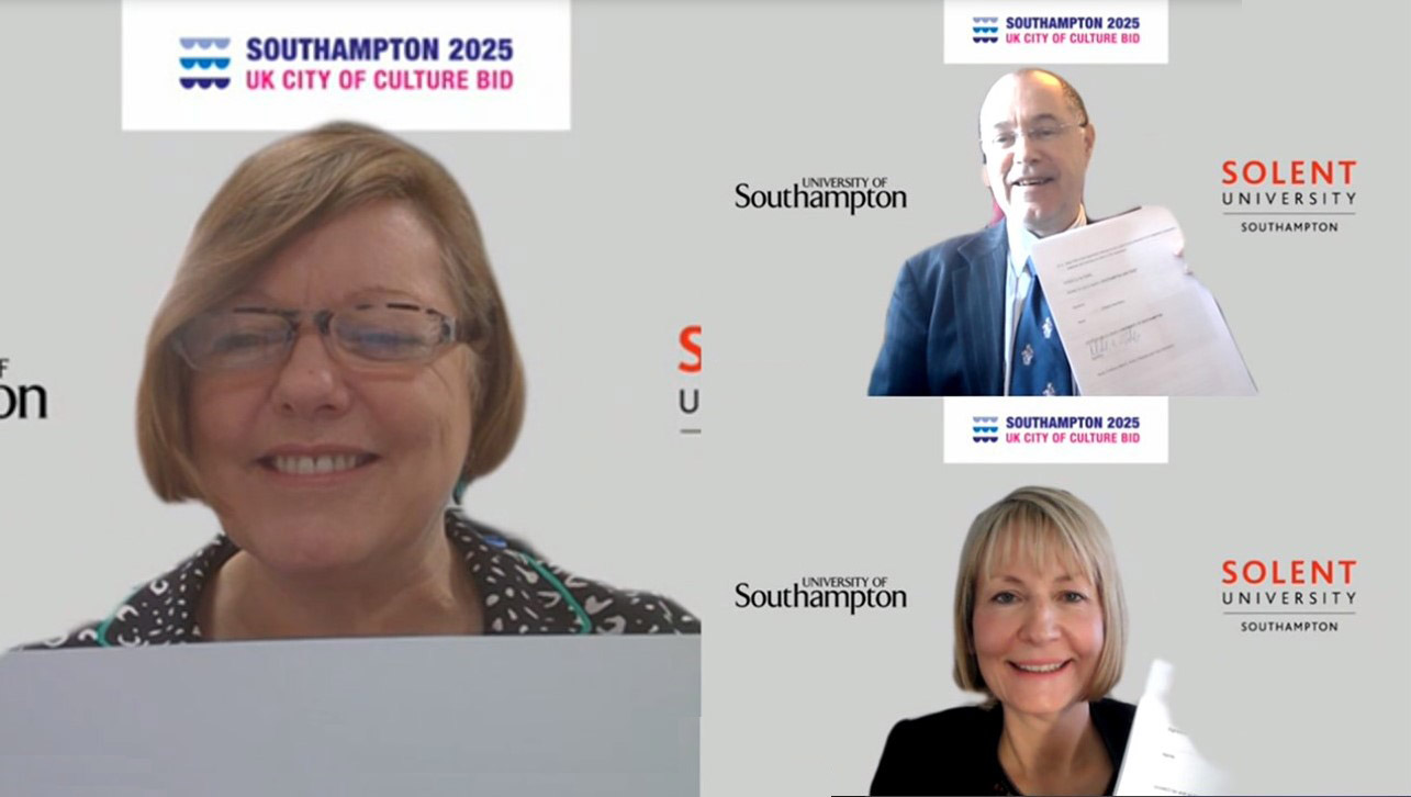 Virtual signing with both Southampton universities for uk city of culture bid 2025