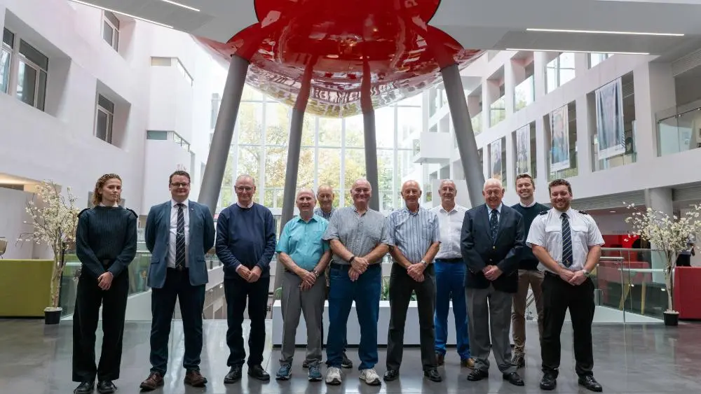 Warsash alumni with current cadets in the University's Spark building
