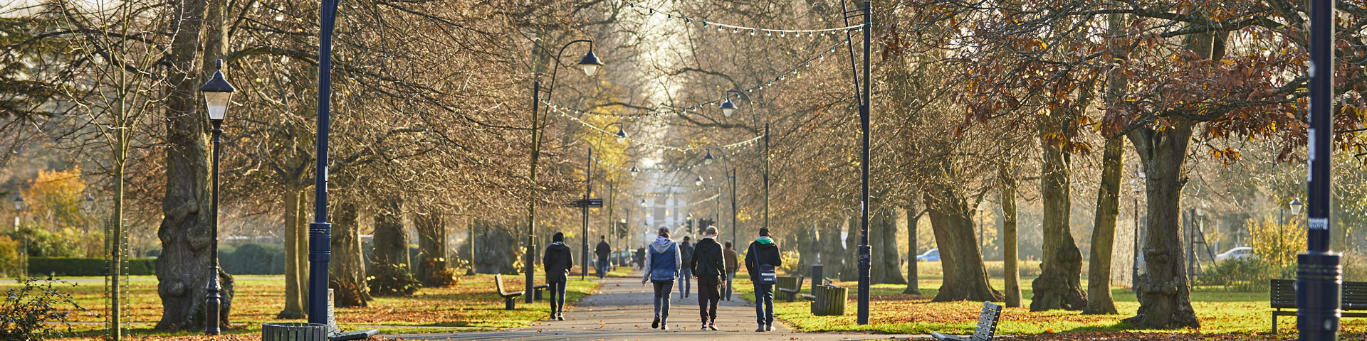 People walking through the park in autumn