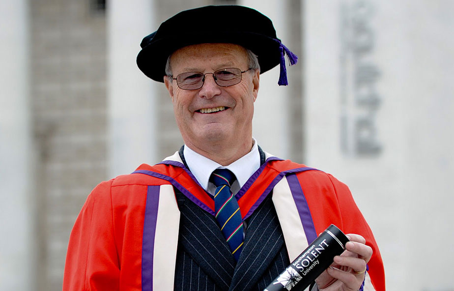 Captain Nigel Palmer OBE with his honorary degree from Solent University