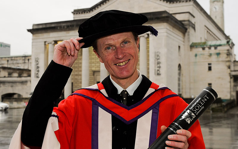 Philip Hoare with his honorary degree outside the Guildhall in Southampton