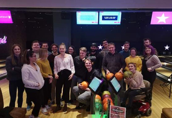 The Radio Sonar team at a bowling alley