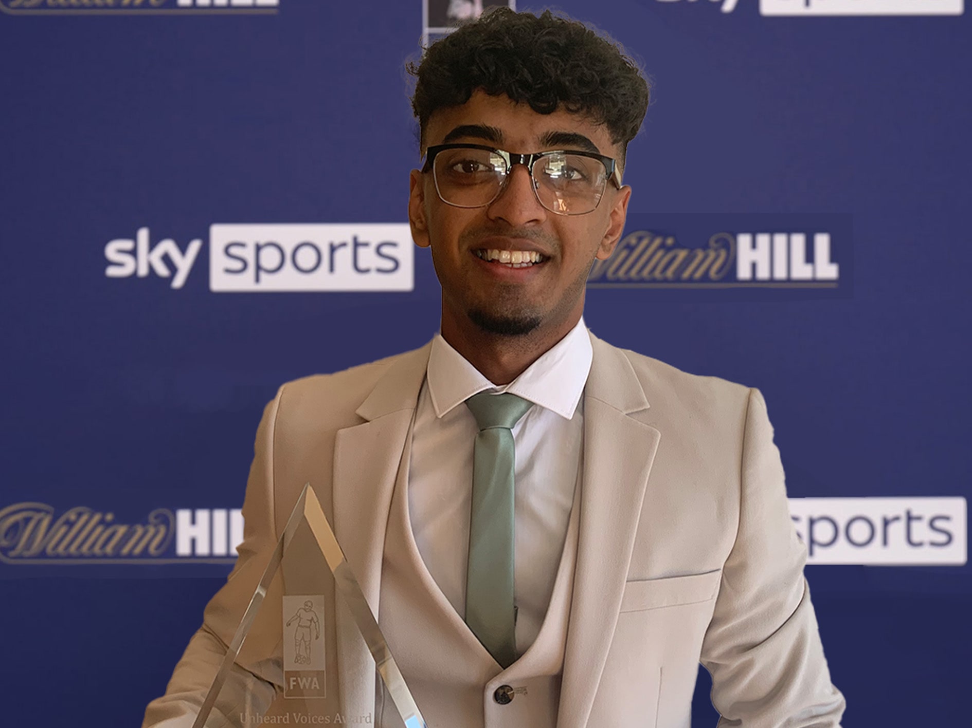 Image of Saj winning the FWA Student Football Writer of the Year in 2022