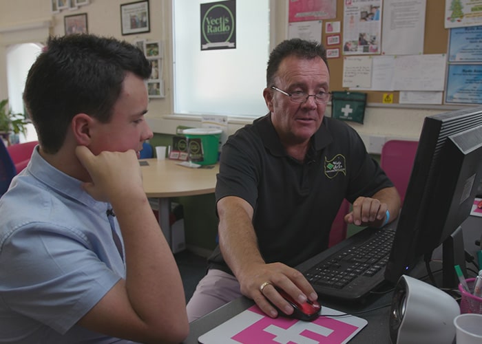 Vectis Radio presenter Ian Mac with a 4Ps student