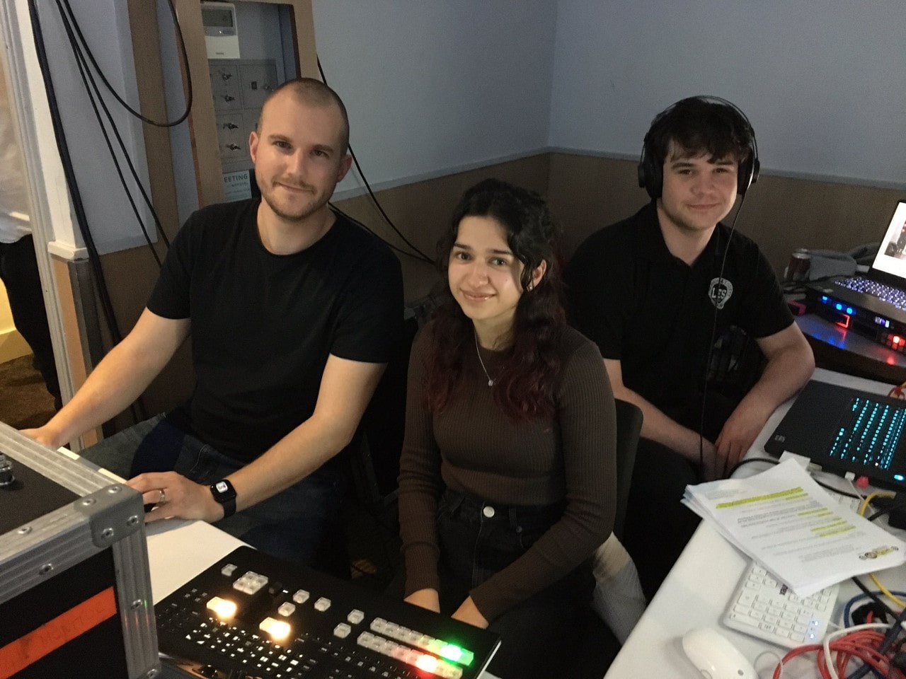 Matt Hickling, award winner, with Solent University students 