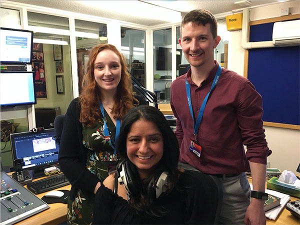 Geeta Uppal (centre, front) with Solent's Ruth Andrew and Mike Toy