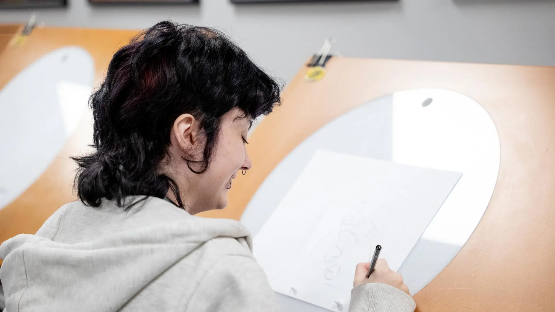 Student working at a lightbox