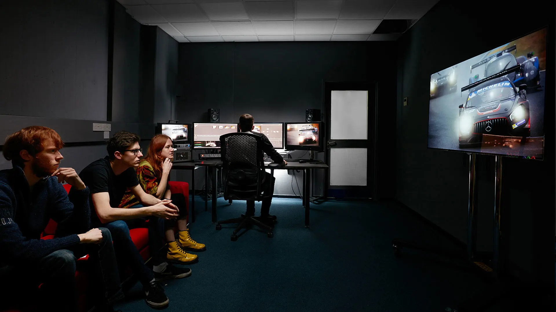 Students in the colour grading suite
