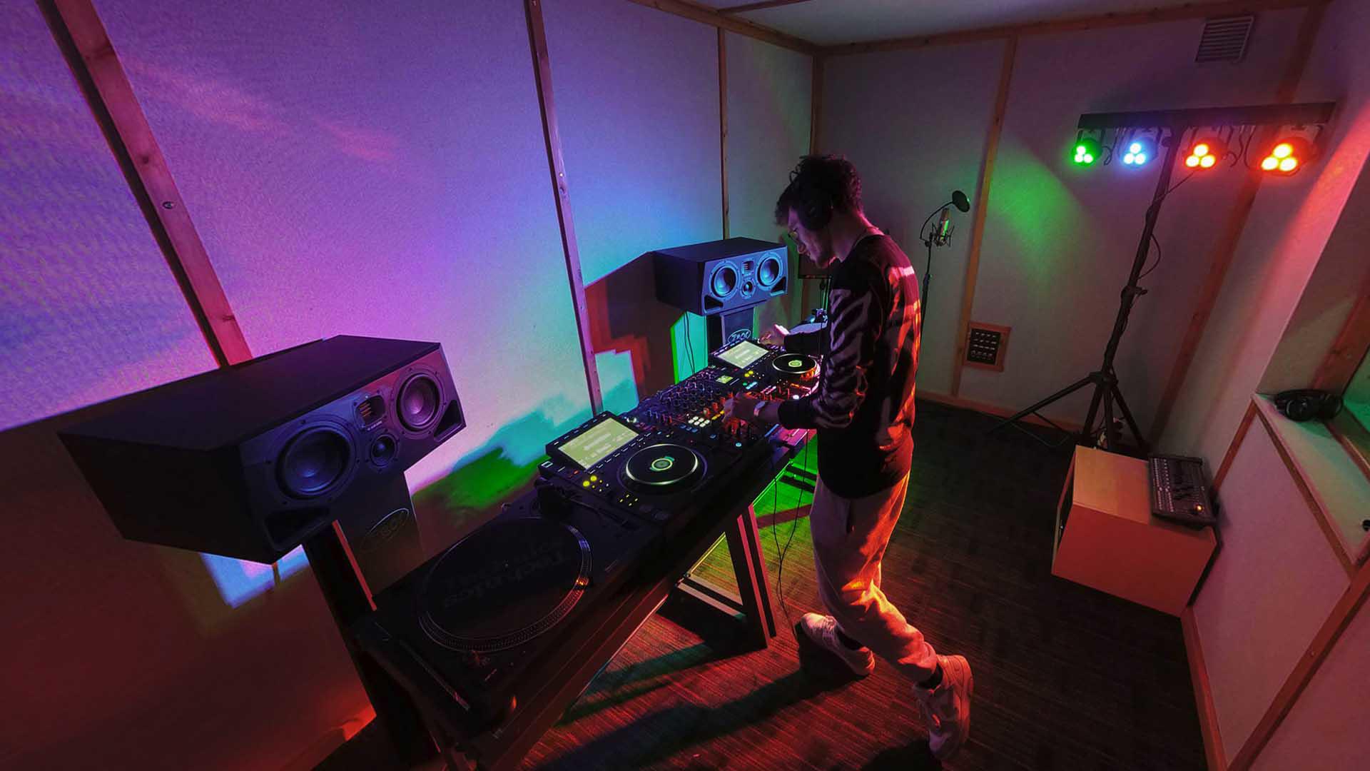 Student working in the digital music studio