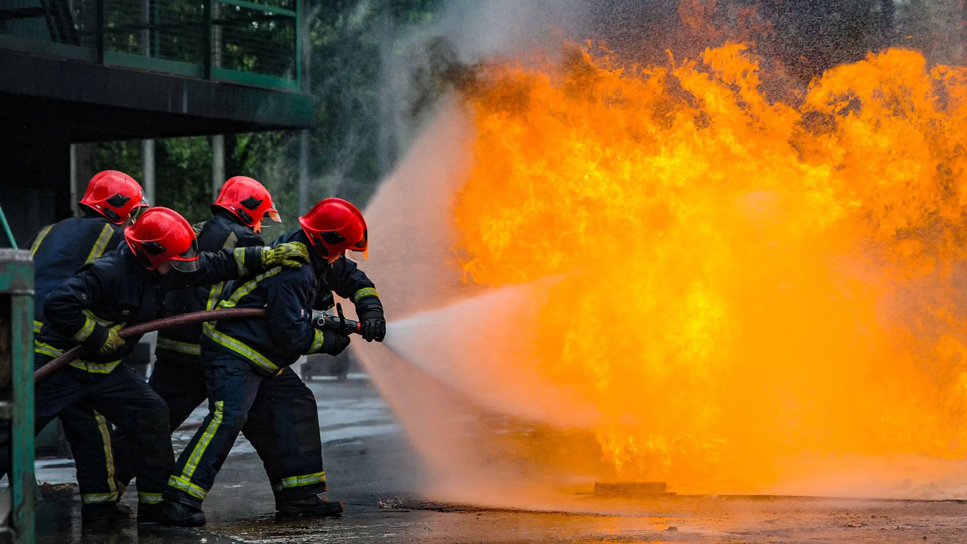 Fire fighting at the fire school